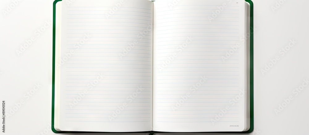 A white background displays a blank green notebook providing ample copy space for written content or imagery A white background displays a blank green notebook providing ample copy space for written content or imagery