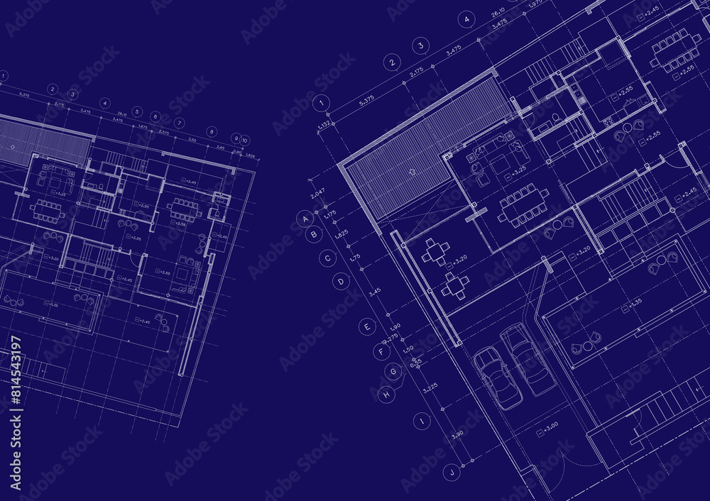 Floor plan designed building on the drawing. Floor plan designed building on the drawing.