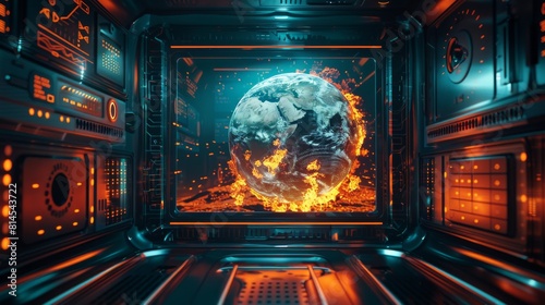 The globe of Planet Earth is burning in a microwave oven, illustrating climate change, global warming, temperature increases