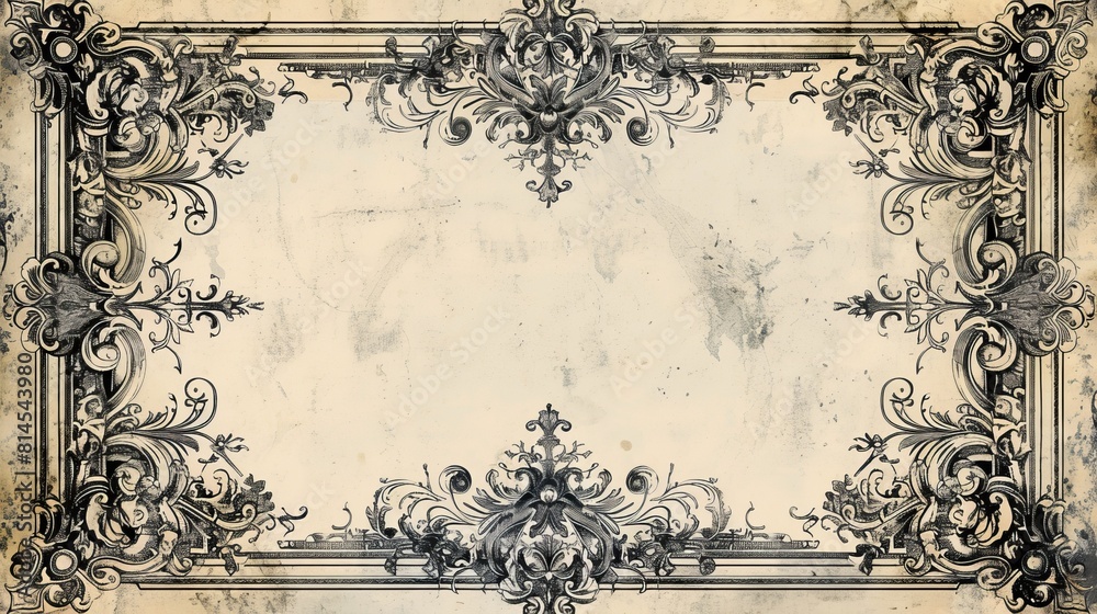 Fototapeta premium An ornate Victorian-style page with a central blank space surrounded by elegant patterns.