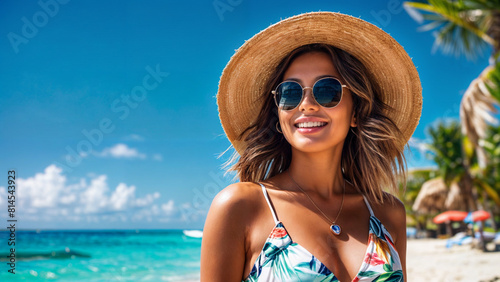 Stylish casual woman enjoying sun at tropical beach © maru
