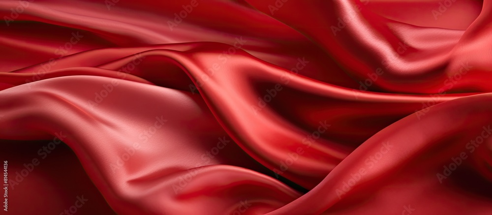 Fototapeta premium A red satin fabric serves as a backdrop with a silk design element perfect for creating a romantic atmosphere on Valentine s Day It is an ideal choice for a copy space image