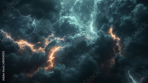 Lightning captured in the midst of a thunderstorm, illuminating the night sky