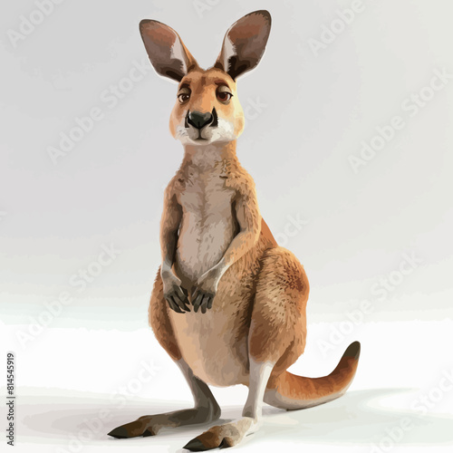 Kangaroo sitting on a white background. 3D render.