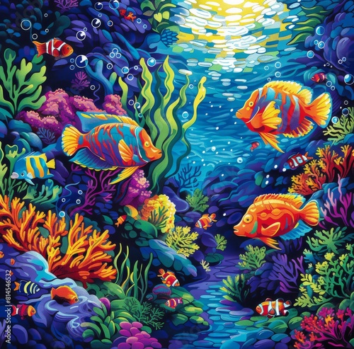 Vibrant Underwater Reef Teeming With Colorful Marine Life © olegganko