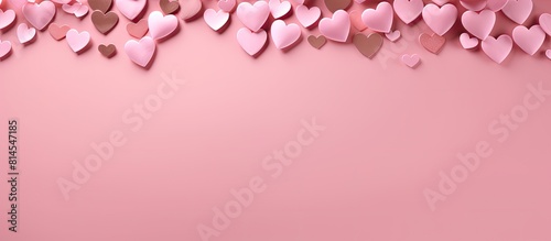A pink background with numerous miniature hearts scattered across providing ample copy space for an image
