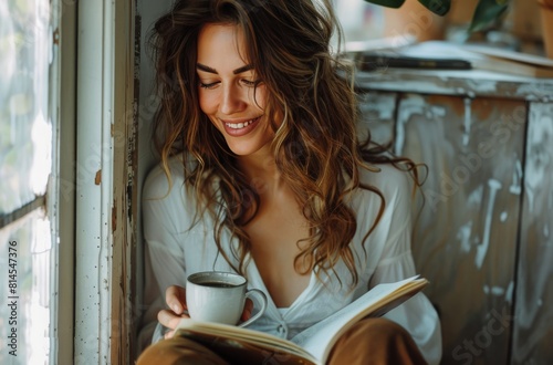 Woman Sitting on Floor Holding Cup of Coffee