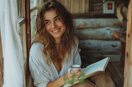 Woman Sitting on Floor Holding Cup of Coffee