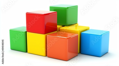 3D rendering of a stack of colorful cubes. The cubes are red  green  blue  yellow  and orange.