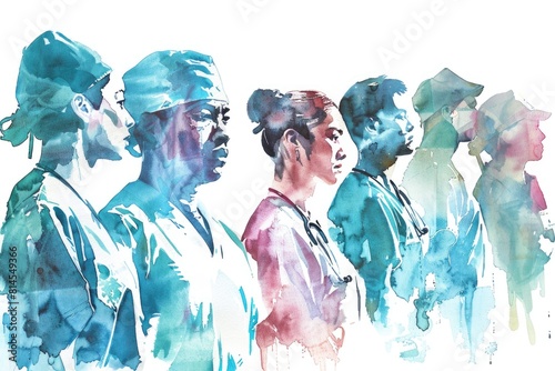 A watercolor painting depicting a group of doctors. Ideal for medical and healthcare concepts