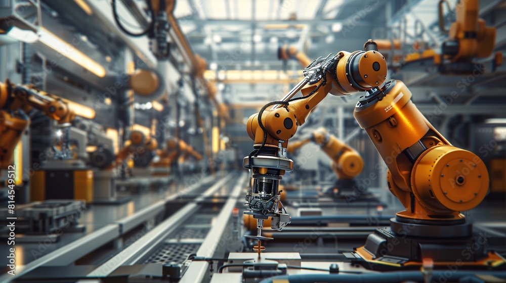 Industrial robot arm in factory production line. Smart industry concept. Industrial robot arm in factory production line. Smart industry concept.