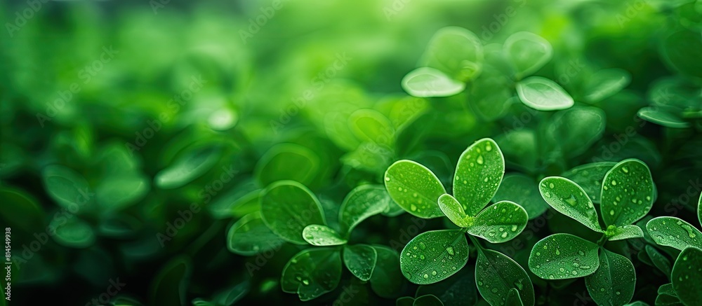 The ornament plant s foliage with fresh and beautiful green veins full of chlorophyll grows in the garden Its blurry background texture provides copy space for an image 164 characters