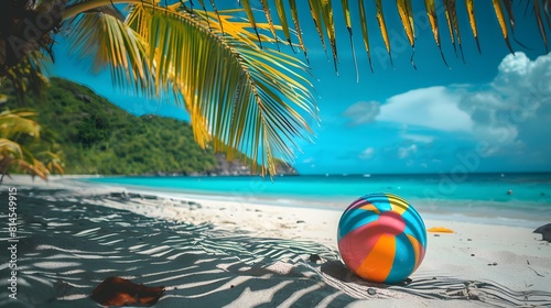 砂浜に置かれたビーチボール photo