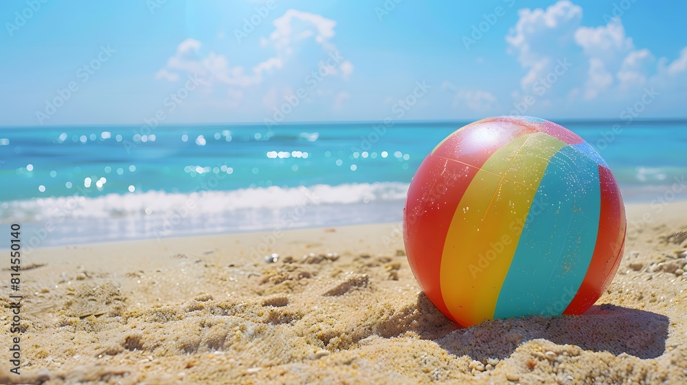 Obraz premium 砂浜に置かれたビーチボール