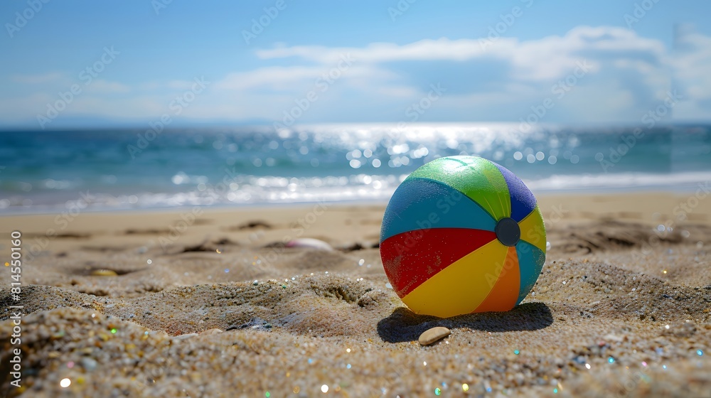 Obraz premium 砂浜に置かれたビーチボール