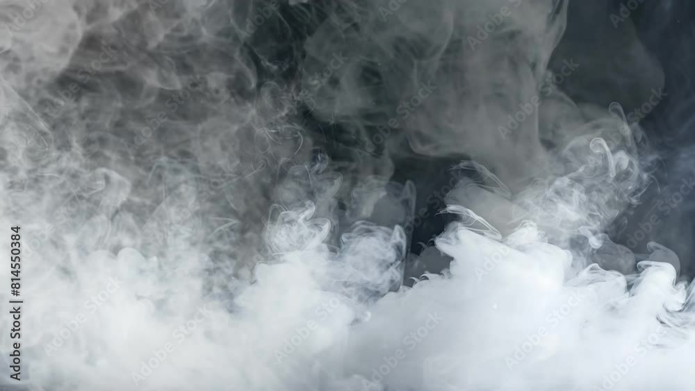 Rising smoke or dust on dark room with black wall background. Infinite looping animation