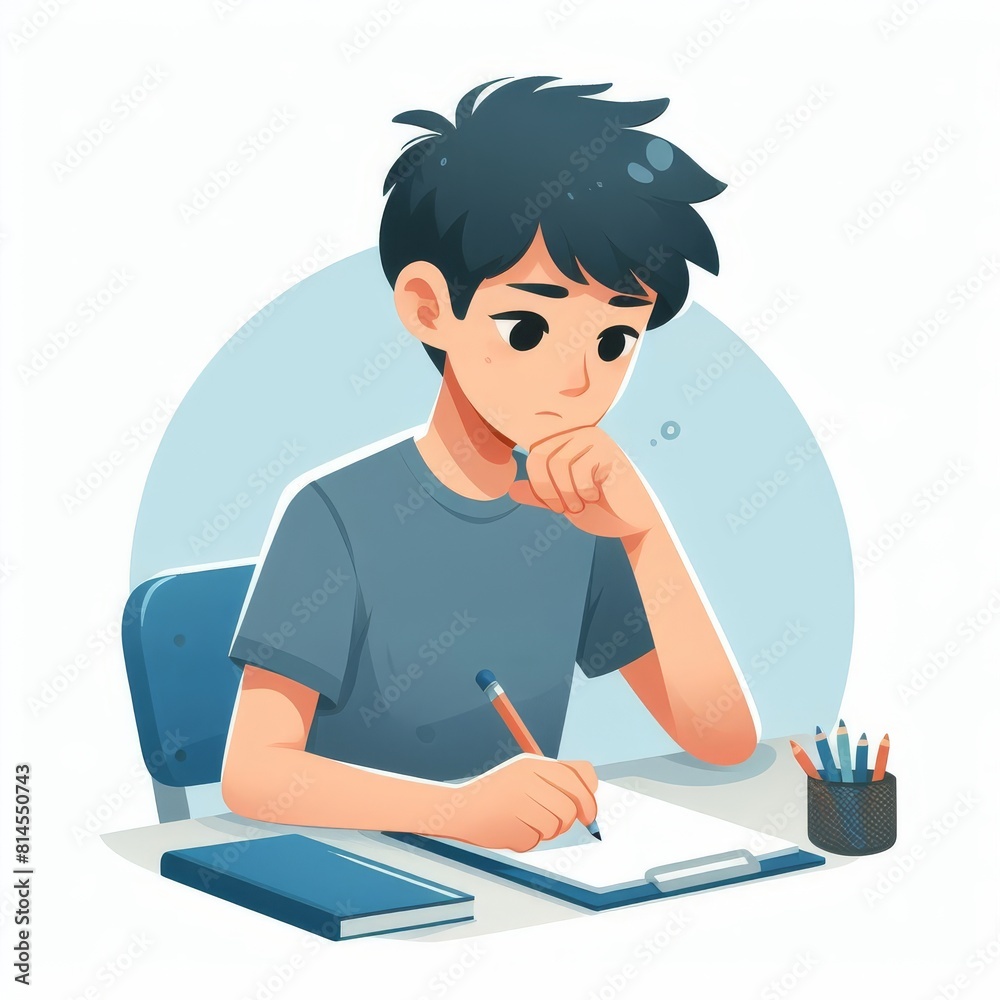 Boy writes in notebook. Concept of schooling, literacy Boy writes in notebook. Concept of schooling, literacy