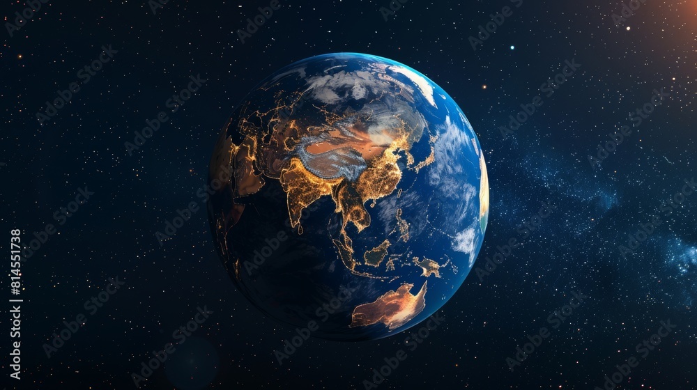 Fototapeta premium 3D illustration of a satellite view of the world focused 