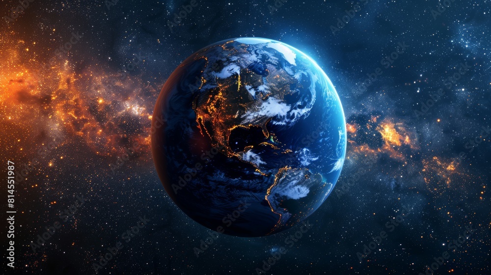 Obraz premium 3D illustration of a satellite view of the world focused 