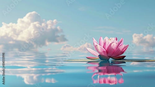 Beautiful lotus flower floating on the water in the morning, copy space.