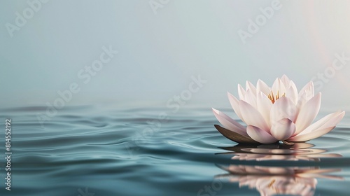 Beautiful lotus flower floating on the water in the morning  copy space.