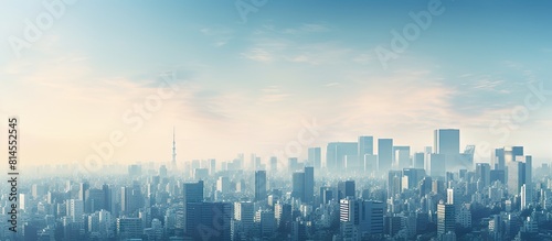 Morning light beautifully illuminates Tokyo buildings creating a breath taking copy space image