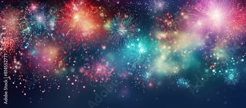 New Year s holiday background with abstract fireworks and available copy space photo