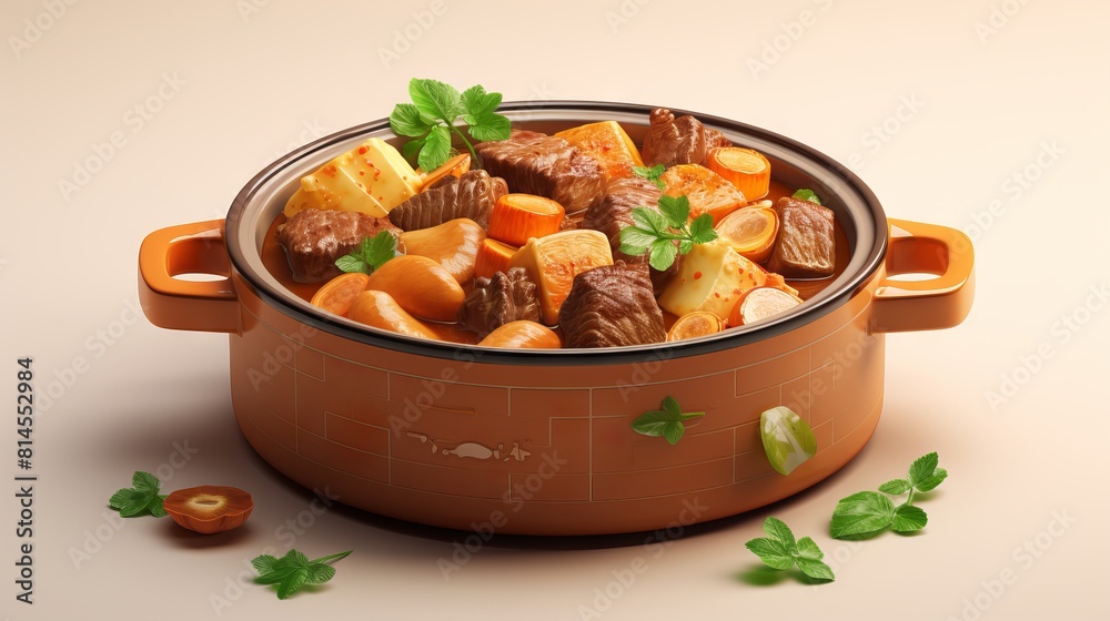 Hearty beef stew with potatoes, carrots and spices in a rustic bowl. Hearty beef stew with potatoes, carrots and spices in a rustic bowl.