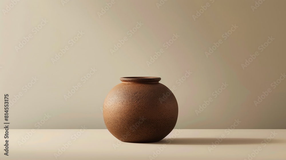 A simple earth-toned pottery piece centered against a clean A simple earth-toned pottery piece centered against a clean