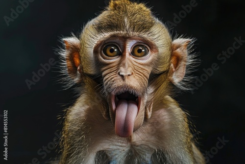 Close-up shot of a monkey sticking out its tongue. Perfect for animal lovers and nature enthusiasts © Ева Поликарпова
