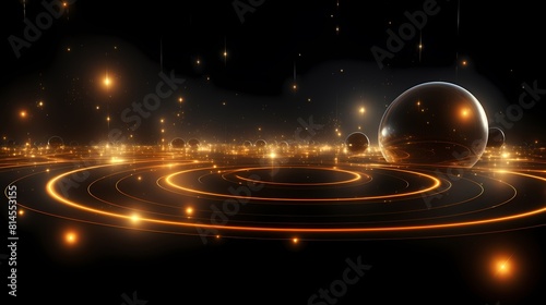 Digital technology black gold glowing circle poster PPT background