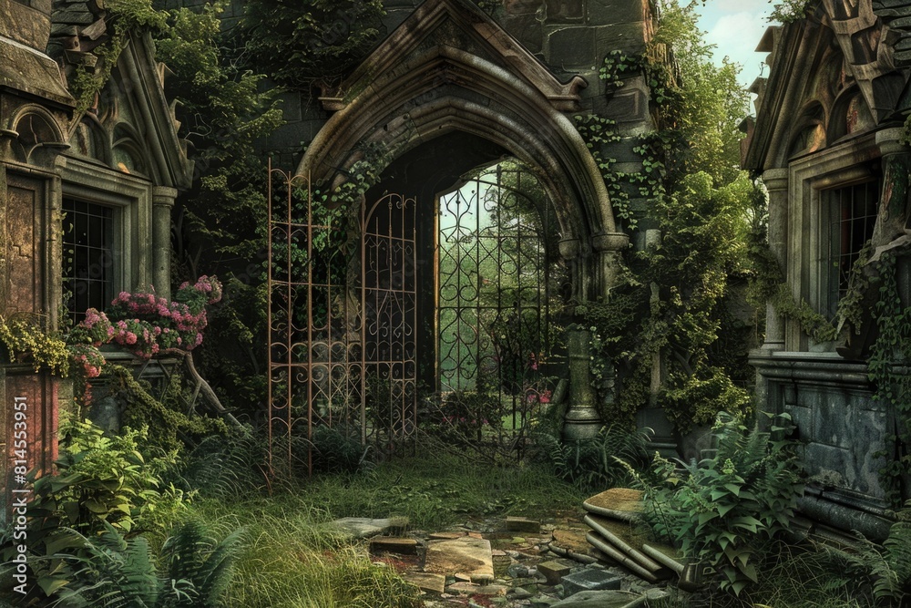 An old building with a gate, suitable for various architectural and historical concepts An old building with a gate, suitable for various architectural and historical concepts