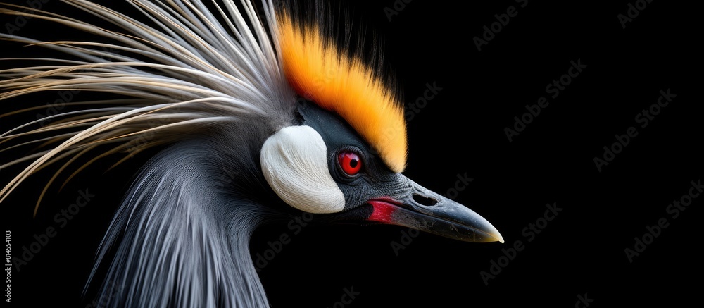 Fototapeta premium Close up image of the head of the Grey crowned crane Balearica regulorum with copy space