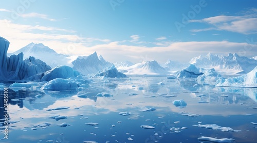 The photo shows icebergs floating in the Arctic Ocean.
