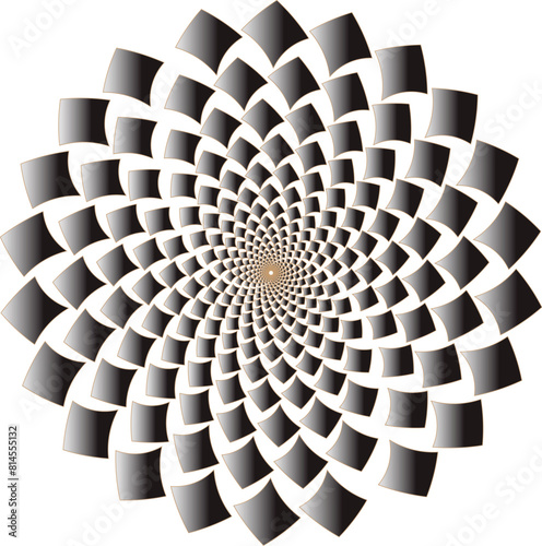 Black, white, brown abstract rectangular spiral on a white background