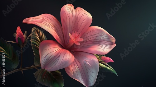 A beautiful 3D rendering of a pink hibiscus flower. The petals are soft and delicate  and the veins are clearly visible.