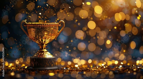 Shiny Golden Trophy on Dark Background