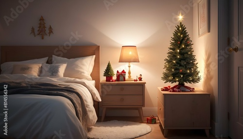 Illustrate a cozy bedroom with a miniature christm upscaled_4 photo