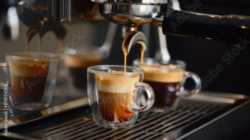 Two cups of liquid coffee are poured into a home appliance