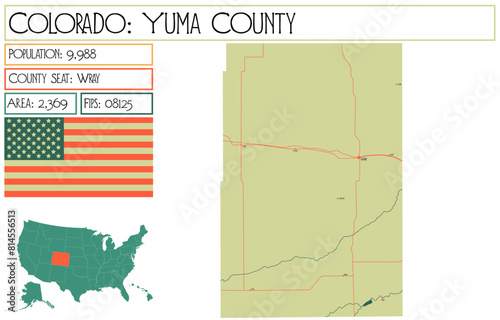 Large and detailed map of Yuma County in Colorado USA. photo