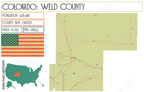 Large and detailed map of Weld County in Colorado USA.