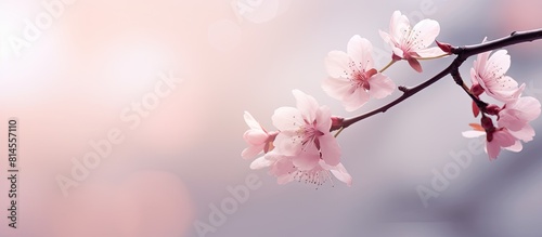 A stunning pink sakura flower representing the arrival of spring set against a natural backdrop with empty space for text or images. with copy space image. Place for adding text or design © vxnaghiyev