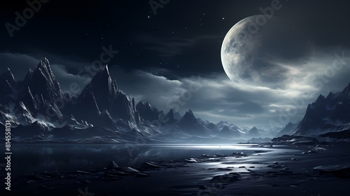 Digital technology surreal moon snow mountain poster background