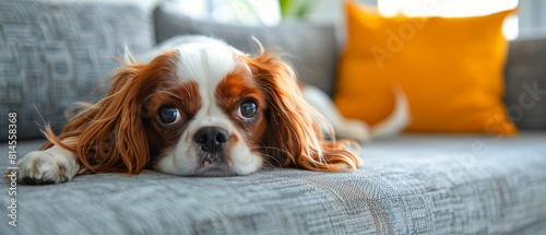 Brown and White Dog Laying on Top of Couch