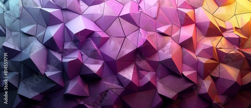 A purple and green geometric composition with an abstract background, rendered in 3D