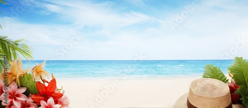 An illustration representing the concept of a summer vacation holiday with a frame of empty space ideal for inserting images or text. with copy space image. Place for adding text or design