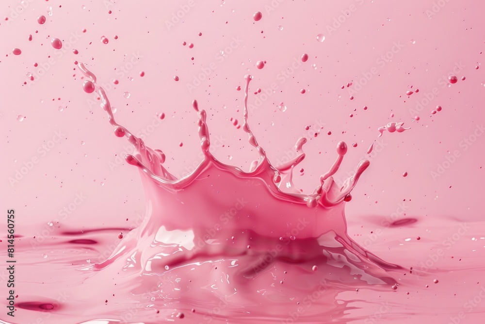Pink liquid splashing on a white surface, suitable for product advertising Pink liquid splashing on a white surface, suitable for product advertising