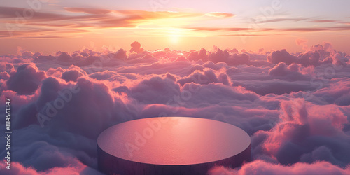 3D render of a round podium against a background of clouds at sunset
 photo