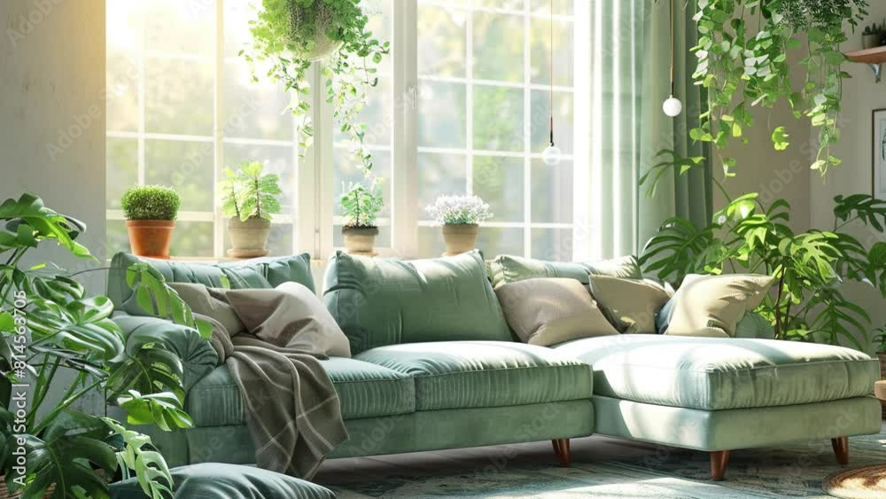 Plant lover's home decoration. Modern bright style interior living room ...