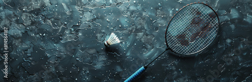 Tennis Racket and Ball on Blue Court